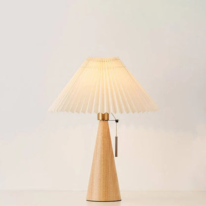 Japanese Wooden Table Lamp With Pleated Fabric Shade